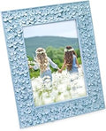 Isaac Jacobs 5x7 Blue Flower Textured Hand-Crafted Resin Picture Frame w/Easel & Hook for Tabletop & Wall Display, Decorative Floral Design Home Décor, Photo Gallery, Art (5x7, Blue)