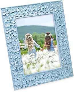 Isaac Jacobs 5x7 Blue Flower Textured Hand-Crafted Resin Picture Frame w/Easel & Hook for Tabletop & Wall Display, Decorative Floral Design Home Décor, Photo Gallery, Art (5x7, Blue)