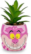 Silver Buffalo Disney Alice in Wonderland Cheshire Cat 3-Inch Ceramic Mini Planter w/Artificial Succulent | Small Flower Pot, Faux Indoor Plants for Desk Shelf, Home Decor Trinket Tray