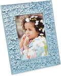 Isaac Jacobs 4x6 Blue Flower Textured Hand-Crafted Resin Picture Frame w/Easel & Hook for Tabletop & Wall Display, Decorative Floral Design Home Décor, Photo Gallery, Art (4x6, Blue)
