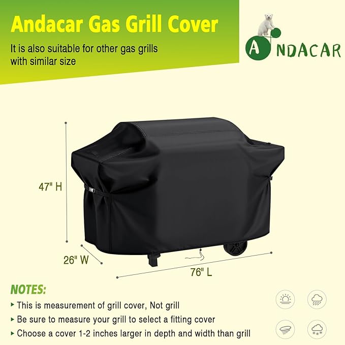 Grill Covers 76 inch for Nexgrill Oakford 1150 Pro Grill Model 810-0072 Cover, Waterproof Outdoor Barbecue Covers for Weber Gas Grill and More (Cover Only) - 76" L×26" W×47" H