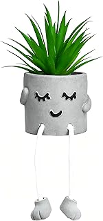 Zerzsy Small Artificial Plants in Cement Pots with Hanging Leg, Bathroom Plants Decor, Cute Fake Plant Succulents Desk Decor for Women, Shelf Decor Aesthetic - Set of 1