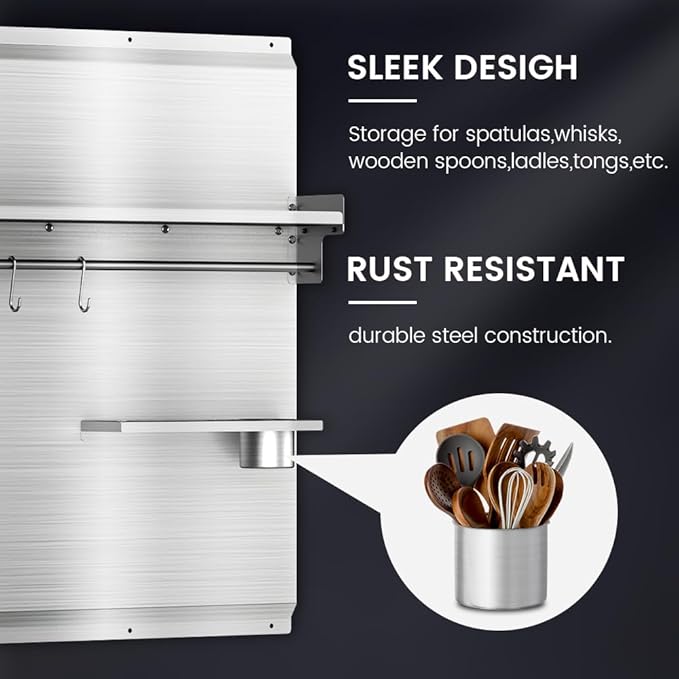 48"x 30" Stainless Steel Backsplash, Range Backsplash with Storage Shelf & Knife Rack, Stainless Steel for Stove Wall Shield with Pre-Drilled Holes