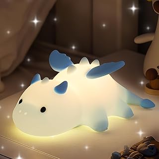 Attivolife Dragon Night Light for Kids, Cute Soft Silicone Touch Lamp with 8 Color & Dimmable & Timer, Portable Nursery Bedroom Bedside Decor LED Light, Birthday Xmas Gifts for Baby Toddler Boy Girl