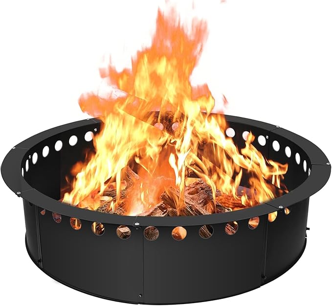39 Inch Fire Pit Ring for Outside, Large Smokeless Firepit Insert, Wood Burning Fire Pit Rim, DIY Fire Rings for Yard/Garden Bonfires, Outdoor Fireplace, Carbon Steel, Matte Black