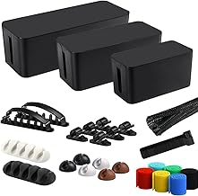 Cable Management Box, 3 Pack Cord Organizer Boxes with 33 PCS Cable Management Set to Cover Hide Power Strip, Surge Protector Under Desk & on Floor, Wire Concealer for Home Office Computer TV (Black)