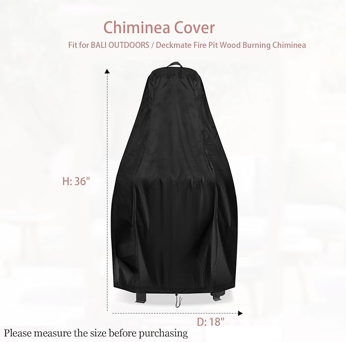 Chiminea Cover for BALI OUTDOORS, Waterproof Outdoor Steel Fireplace Fire Pit Cover-18"D x 36"H