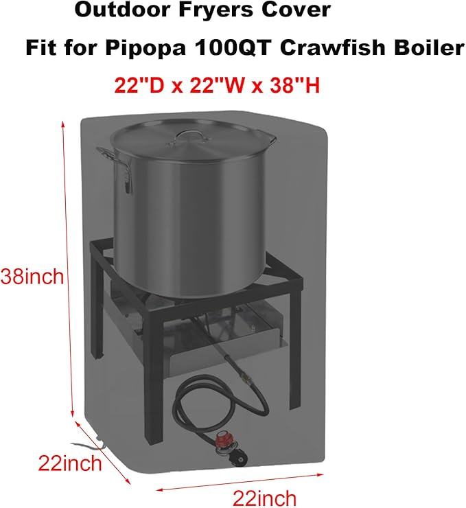 Outdoor Fryers Cover for Pipopa 100QT Crawfish Boiler | Seafood Boiling Kit , Waterproof Propane Jet Burner Cover, Dustproof Protect Covers for Outdoor Cooking-22"D x 22"W x 38"H
