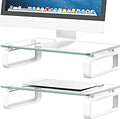 Hemudu 2 Pack Computer Monitor Stand Riser Multi Media Desktop Stand for Flat Screen LCD LED TV, Laptop/Notebook, with Tempered Glass and Metal Legs,HD02T-201