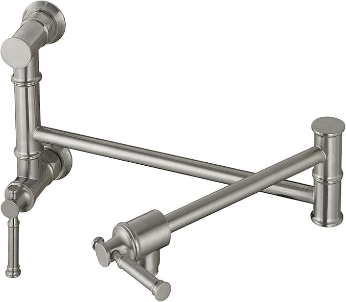 Lava Odoro Pot Filler Faucet Brushed Nickel, Modern Two-Attachment Pot Filler Wall Mount Two Handle Folding Kitchen Faucet with Dual Joint Swing Arm, Spot-Resist Stainless, PF312-BN