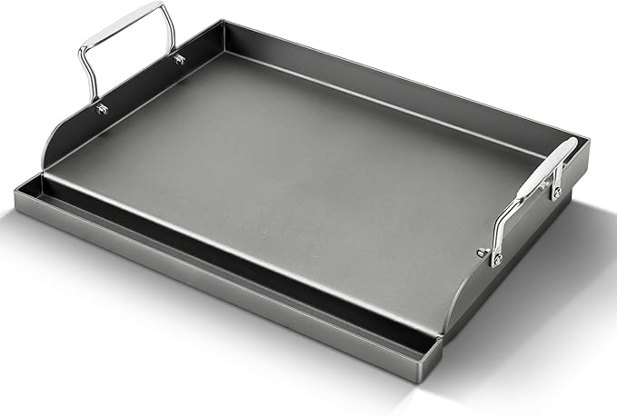 17" x 13" Cast Iron Flat Top Griddle - Oil Coating Non-Toxic - Universal Grill Insert with High Sidewalls, Fits Gas/Charcoal/Electric Grills (Weber, Charbroil, Nexgrill, More)