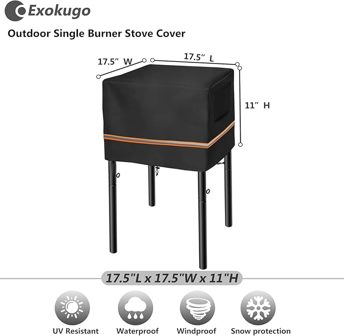 Outdoor Single Burner Stove Cover Fit for Flame King Heavy Duty 200K BTU, for GASONE, 600D Heavy Duty Water Resistant Cover,for All Single Propane Burner- 17.5" L x 17.5" W x 11" H,Black