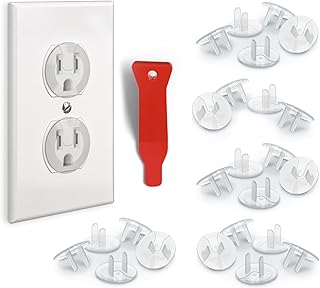BABY PROOF ME 24 Pack Outlet Covers & Removal Tool Baby Proofing, Provide Shock Prevention and Easy Installation, Safe and Secure Plastic Plug Covers for Power Sockets (24 Outlet Covers)