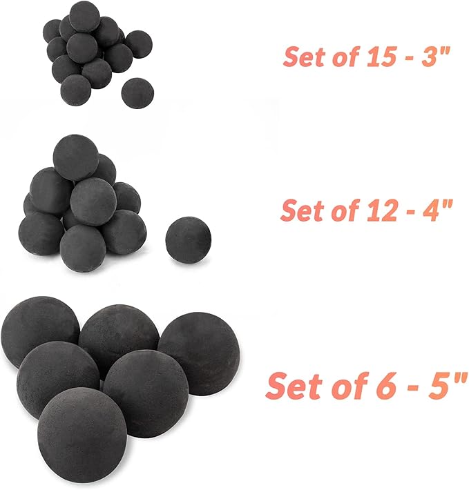 Skyflame 5 Inch Ceramic Fire Balls, Set of 6 Round Fire Stones Set for Indoor and Outdoor Fire Pits or Fireplaces Accessory, Black