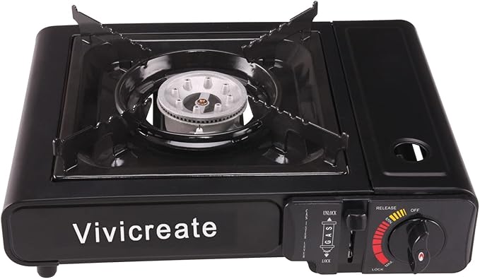 Vivicreate Portable Butane Stove 8500 BTU, Butane Stove with Auto Ignition for Camping, Lightweight Portable Gas Stove Burner with Safety Lock, Butane Burner, Estufa de Gas Portatil(Black)