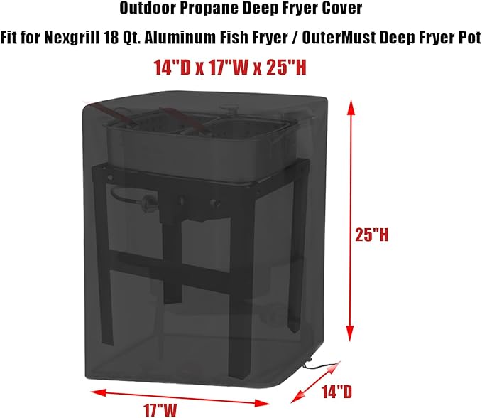 Outdoor Deep Fryer Cover Fit for Nexgrill 18 Qt. Aluminum Fish Fryer / for OuterMust Deep Fryer Pot, Waterproof Propane Fryer Cover for Outdoor Cooking -(17x14x25 inch)