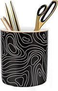 Large Capacity Pen Holder, Pencil Cup for Desk, Cute Makeup Brush Holder, Durable Ceramic Organizer Decor for College, Office, Classroom, Abstract Geometric Pattern
