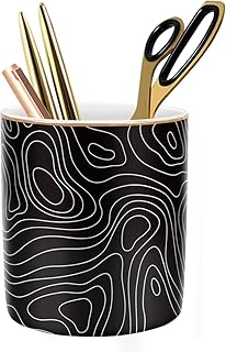 Large Capacity Pen Holder, Pencil Cup for Desk, Cute Makeup Brush Holder, Durable Ceramic Organizer Decor for College, Office, Classroom, Abstract Geometric Pattern