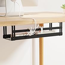 PAVSTINE Under Desk Cable Management Tray, 17 in Metal Cable Tray Basket for Wire Management, Power Strip Holder, Cord Organizer, Wire Tamer for Home/Office Desk Cable Hider Black