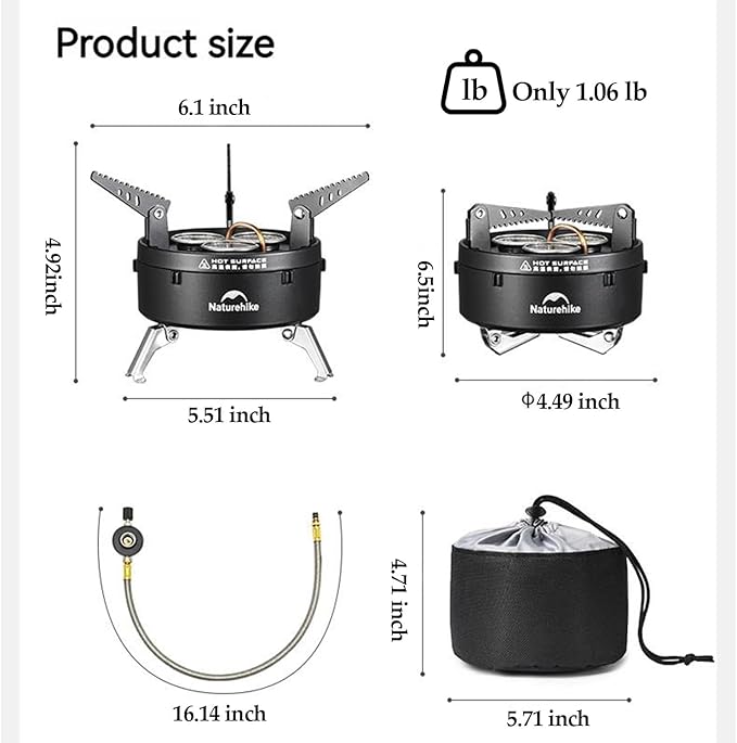 Naturehike Portable Camping Stove, 3300W/11260BTU Backpacking Gas Stove, High Power Adjustable Burners with Carry Bag, Lightweight Collapsible Stove Burner for Outdoor Cooking Hiking and Picnic