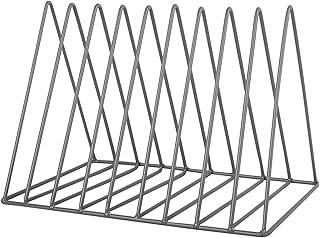 EASEPRES Vinyl Record Holder Storage, 9 Slot Metal Magazine Book Album Display Rack, Stylish Triangle Desktop File Sorter Organizer for Home Office, Grey