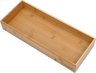PRATIQUE Bamboo Drawer Organizer - Kitchen Utensil Organizer Silverware Tray Cutlery Holder，Office Desk Supplies and Accessories (15X5.9X2.6 inch)