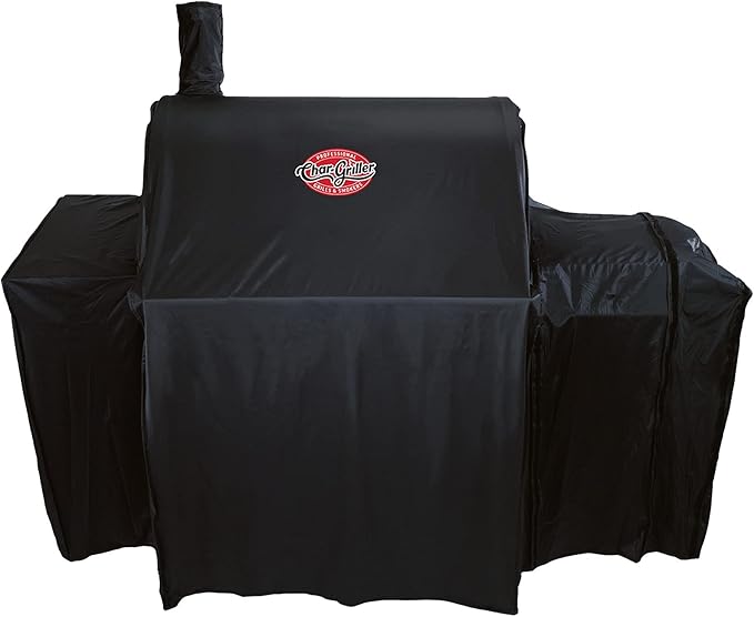 Char-Griller® Durable Polyester Grill and Smoker Cover with Waterproof Material, PVC Lining, and Extendable Design in Black, 46"L x 23"W x 48.5"H, Model 5555
