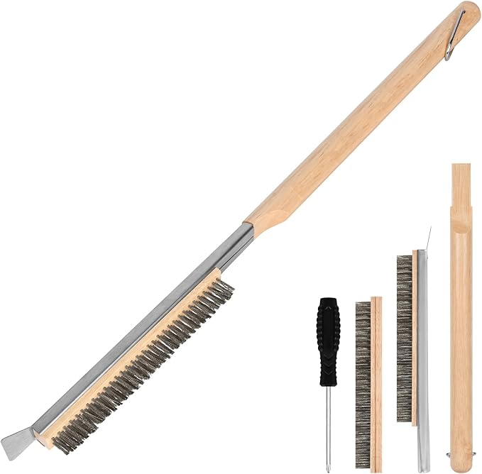 Aolso Pizza Oven Brush, 26" Brush and Stainless Steel Scraper for Pizza Stone, BBQ Grill Cleaning Brush Non Scratch Heat Proof Stainless Steel Bristles with Screwdriver for Pizza Oven Accessories