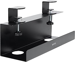 VIVO No Drill Clamp-on 17 inch Power Strip Cable Management Tray, Under Standing Desk Steel Cord Organizer, Black, DESK-CM6L-B