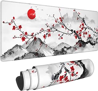 Watercolor Cherry Blossom Mouse Pad 31.5x11.8 Inch Pink Full Desk Japanese Sakura Mousepad Extended Large Non-Slip Rubber Base Waterproof Big Keyboard Mat with Stitched Edges for Gaming and Office