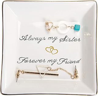 HOME SMILE Sister Birthday Gifts Trinket Dish Jewelry Tray -Always My Sister,Forover My Friend,Gifts for Sisters Bestie BFF Her Mother's Day Valentines Christmas