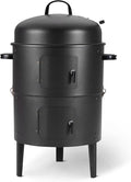 Amazon Basics 16 inch Vertical Charcoal Outdoor Smoker, BBQ Grill, with Built-in Thermometer, 2-Layer Design, Adjustable Air Supply Control, Black