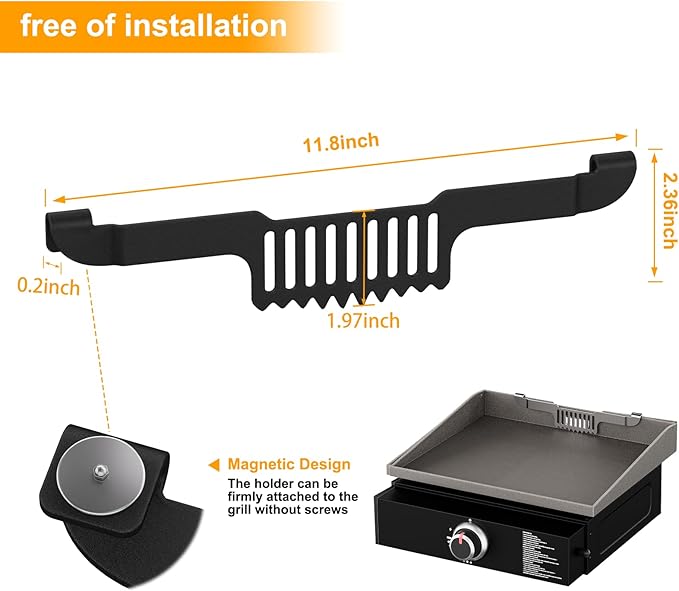 Grease Gate Spatula Holder for Blackstone Griddle,11.8 Inch Magnetic Design Stainless Steel Grease Trap Grill Food Mesh Screen Block Hold Rack Griddle Accessories for Blackstone(Black)