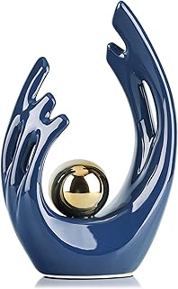 12" H Navy Blue Aesthetic Room Decor Accent, TV Stand Funky Table Centerpiece, Abstract Art Ceramic Statue and Sculpture, Blue Decor for Living Room, Bookshelf Decorative Objects, Shelf Decorative