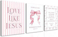 Coquette Pink Bow Wall Art Set of 3, Light Pink Bow Dorm Room Wall Decor Paintings, Inspirational Scripture Verses Canvas Posters Prints Pictures for Girls Dorm Room Bedroom Bathroom 12x16 Inch Framed