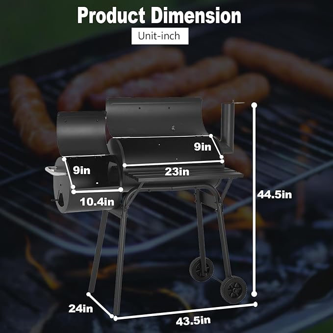 FDW Charcoal Grills 43-inch Outdoor Grill,Multiple People BBQ Grill with Double Grill Mesh Design,Smoker Grill for Camping,Outdoor Backyard,Patio and Parties,Black