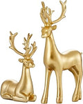 Christmas Decorative Gift 2PCS Deer Sculpture 3D Geometric Deer Ornaments Used to Set Off The Festive Atmosphere Fireplace Dining Table Living Room Decoration (Gold Smooth)