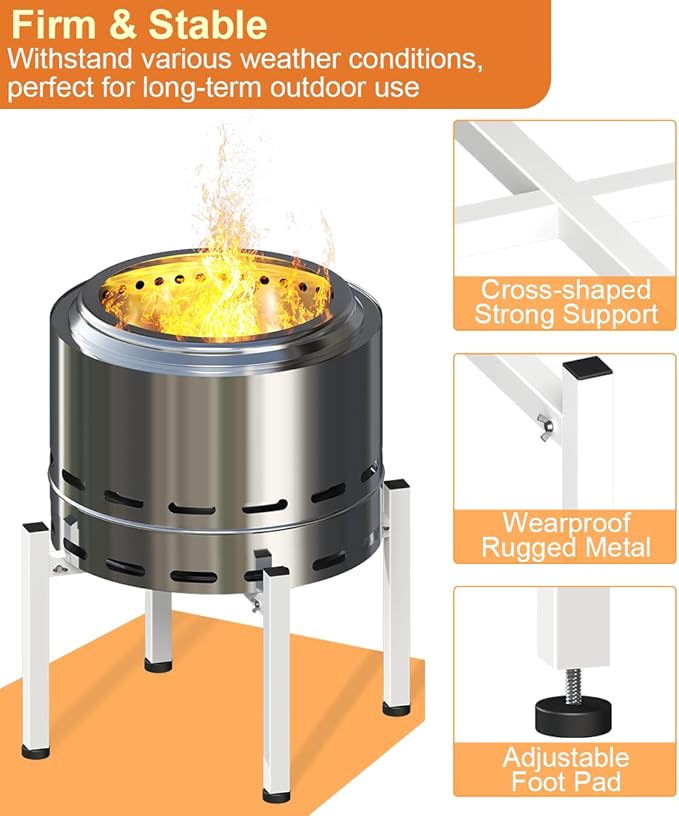 Garbuildman 15-27 Inch Universal Firepit Stand for Solo Stove Bonfire Ranger Yukon and Other 15-27" Outdoor Fire Pit, Metal Fire Pit Accessory for Outside Firepit, Outdoor Fireplace Tools, White