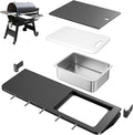 Utheer Upgraded Folding Front Shelf for Traeger Pro 780 and Ironwood 885 Pellet Grills, 32.5"x11.5" Heavy-Duty BBQ Prep Table with Cutting Board, Basin, 5 Hooks, 60-LB Load Steel Folding Grill Shelf