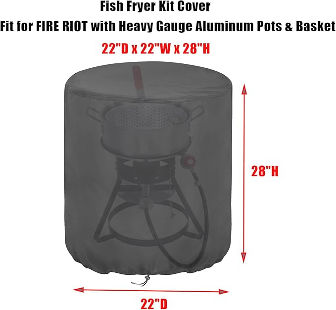 Outdoor Fryers Cover for FIRE RIOT with Heavy Gauge Aluminum Pots & Basket, Waterproof Deep Fryer Cover for Outdoor Cooking-(22x22x28 inch)