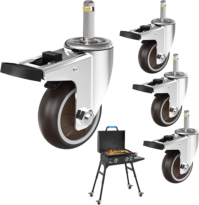 4 Pack 3" Caster Wheels with Inserted Balancers for Blackstone Griddle Stand, Griddle Accessories for Blackstone 22''/17'' Table Top Grill Stand,360 Degree Rotate Swivels, Wheels Kit with Safety Brake