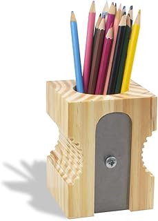 GEGUTON Sharpener Shaped Pen Holder – Solid Wood and Steel and Retro Design – Organizes Desk Accessories, Adds Charm to Workspaces, Great Gift – Fun Collection