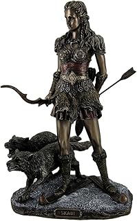 Veronese Design 10 7/8 Inch Skadi Norse Giantess Ski Goddess of Winter and Mountains with Wolves Cold Cast Resin Bronze Finish Sculpture