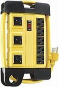 Southwire Woods Power Strip - 8-Grounded Outlets - Heavy Duty Industrial Outlet Strip - 6-Foot Yellow Cord - Lighted Switch Outlet Bar - Black