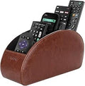 SITHON Remote Control Holder with 5 Compartments - PU Leather Remote Caddy Desktop Organizer Store TV, DVD, Blu-Ray, Media Player, Heater Controllers, Brown