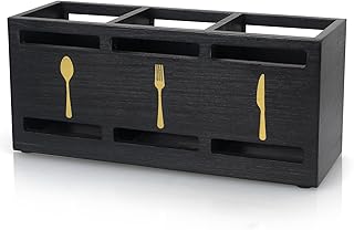 Ayiaren Wooden Cutlery Silverware Holder Flatware Utensil Caddy Black Utensil Holder for Kitchen Counter Wood Silverware Caddy Organizer for Table Countertop Spoon Knife and Fork Holder for Parties