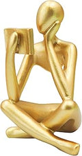 Jinkoozz Gold Reading Women Statue, Thinker Sculptures, Abstract Art Ornament, Modern Aesthetic Figurine Decoration, Suitable for Home Living Room Bedroom Office Shelf Table Desk Bookshelf Decor