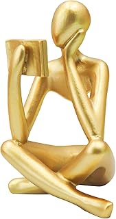 Jinkoozz Gold Reading Women Statue, Thinker Sculptures, Abstract Art Ornament, Modern Aesthetic Figurine Decoration, Suitable for Home Living Room Bedroom Office Shelf Table Desk Bookshelf Decor
