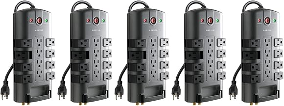 Belkin Surge Protector w/ 8 Rotating & 4 Standard Outlets (Pack of 5) - 8ft Sturdy Extension Cord with Flat Pivot Plug for Home, Office, Travel, & Desktop - Power Strip - 4320 Joules