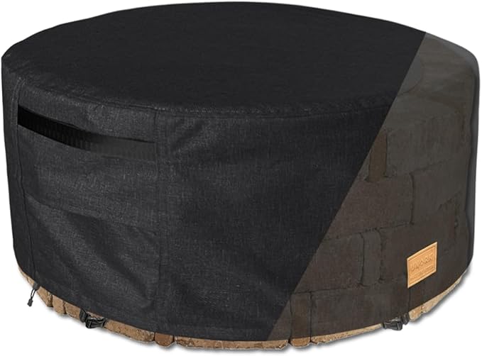 Fire Pit Cover Round 60 inch,Waterproof 600D Heavy Duty Patio Fire Pit Cover,Outdoor Round Gas Fire Pit/Table Cover,60” Dia X 24”H,Black